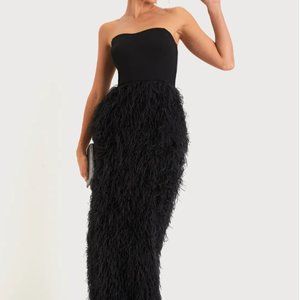 Lulus Black Feather Strapless Maxi Dress